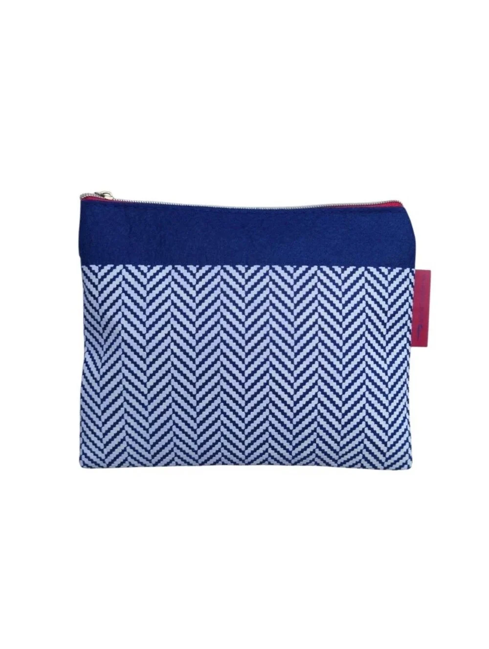 Navy Chevron Zip Pouch Cosmetic Bag Travel Amenity Kit Soft Slim Fabric